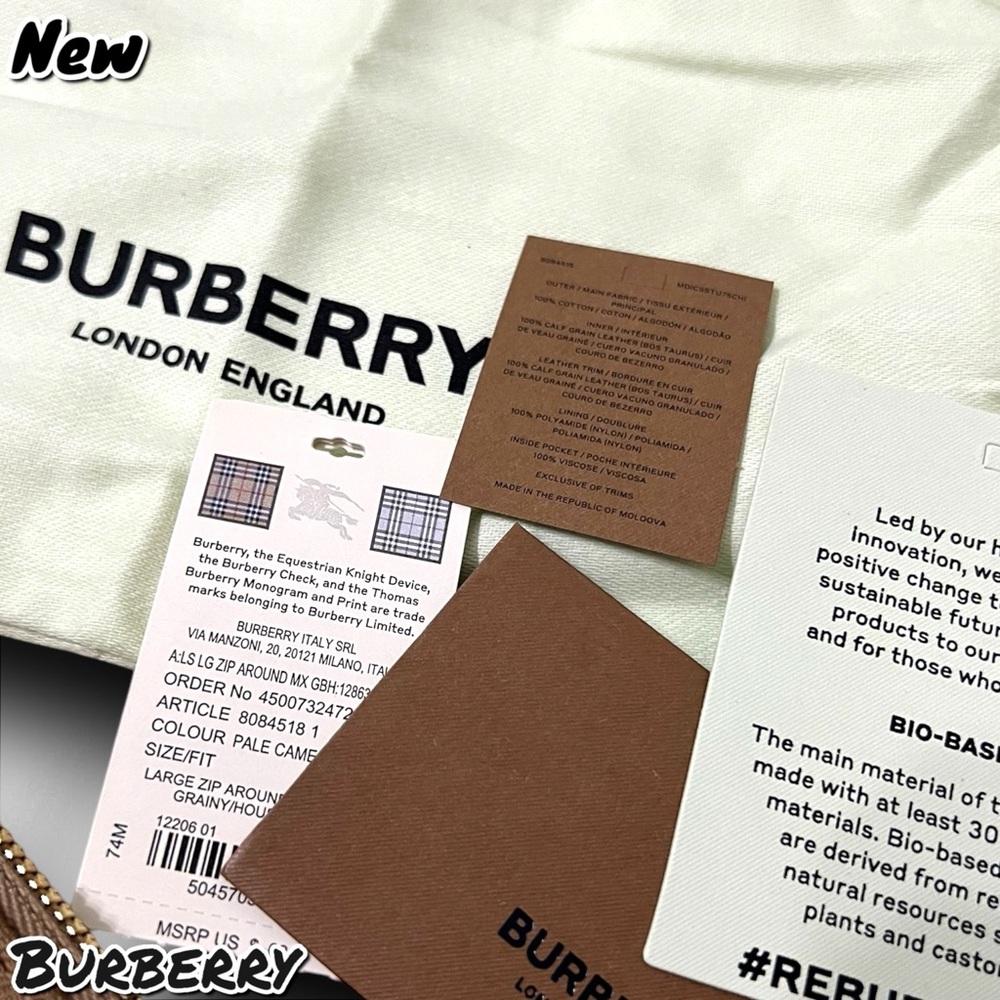🔴New NWT Burberry Large Check Zip Around Leather Canvas Wallet Pale Cameo - Picture 4 of 8